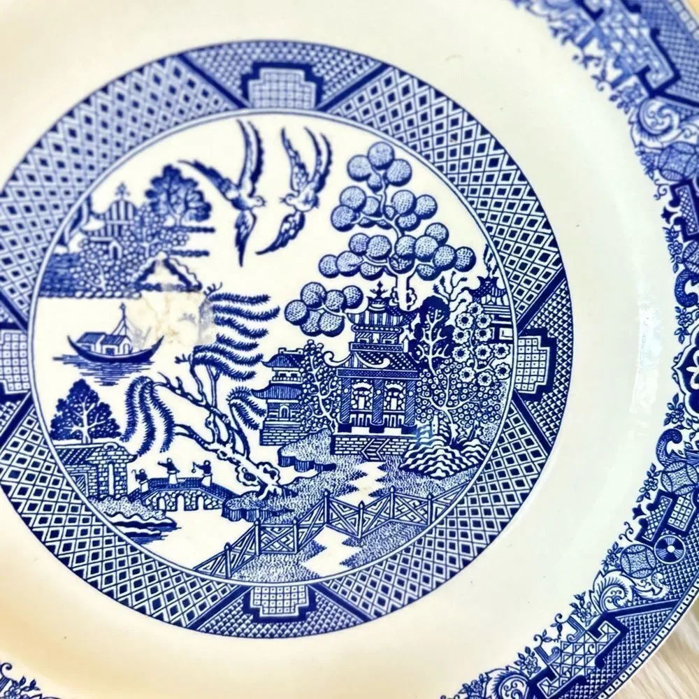 Vintage Blue and White Transferware Plate by Willow Ware Royal China 10.25 inche